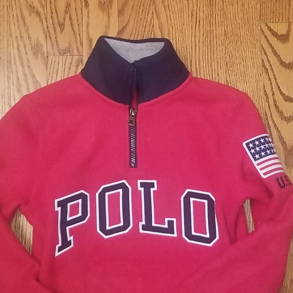 Boys red POLO fleece USA pullover S(8) - Picture 2 of 3